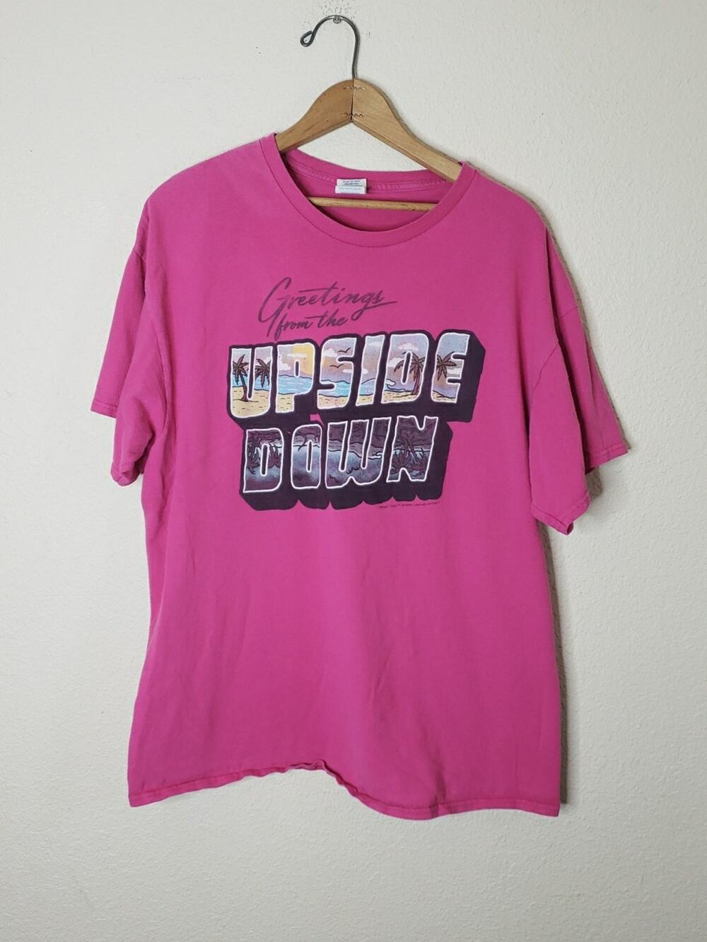 Stranger Things Greetings From the Upside Down T-Shirt Pink Unisex - Large